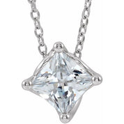 Sterling Silver 4.5x4.5 mm Square Natural White Sapphire Solitaire 16-18" Necklace