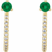 14K Yellow Lab-Grown Emerald & 1/8 CTW Natural Diamond J-Hoop Earrings