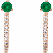 14K Rose Lab-Grown Emerald & 1/8 CTW Natural Diamond J-Hoop Earrings