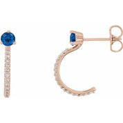 14K Rose Lab-Grown Blue Sapphire & 1/8 CTW Natural Diamond J-Hoop Earrings