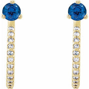 14K Yellow Lab-Grown Blue Sapphire & 1/8 CTW Natural Diamond J-Hoop Earrings