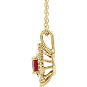 14K Yellow Natural Ruby & 1/3 CTW Natural Diamond 16-18" Necklace