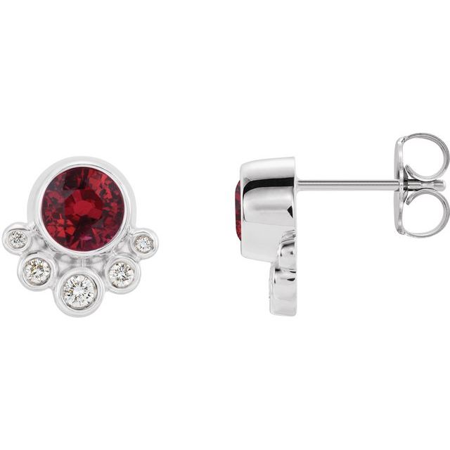 Sterling Silver Natural Ruby & 1/8 CTW Natural Diamond Earrings
