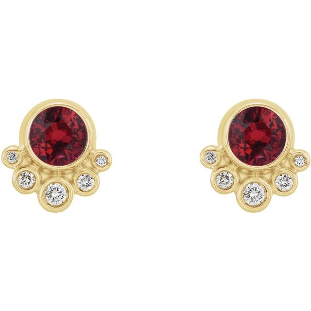 14K Yellow Natural Ruby & 1/8 CTW Natural Diamond Earrings