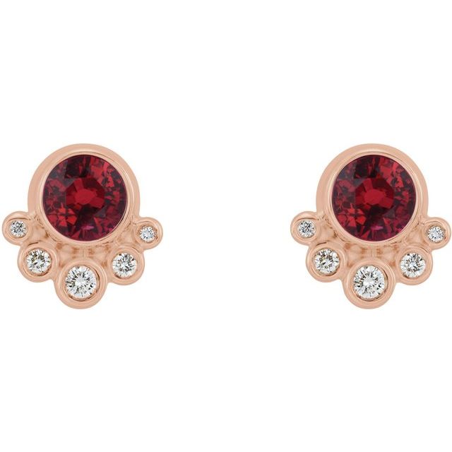 14K Rose Natural Ruby & 1/8 CTW Natural Diamond Earrings