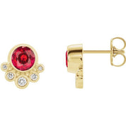 14K Yellow Lab-Grown Ruby & 1/8 CTW Natural Diamond Earrings