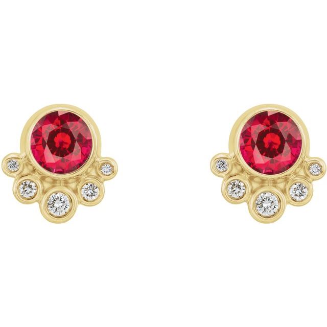 14K Yellow Lab-Grown Ruby & 1/8 CTW Natural Diamond Earrings