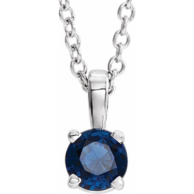 Sterling Silver 5 mm Imitation Blue Sapphire Pendant