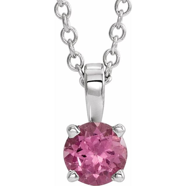 Platinum 5 mm Natural Pink Tourmaline 16-18" Necklace