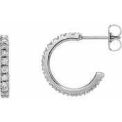 14K White 5/8 CTW Lab-Grown Diamond French-Set 15 mm Huggie Hoop Earrings