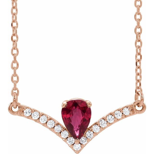 14K Rose Natural Ruby & .06 CTW Natural Diamond 18" Necklace