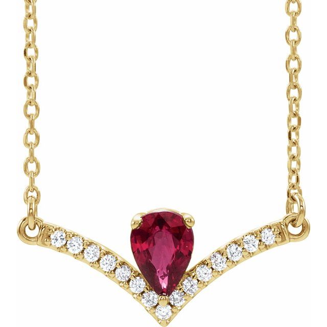 14K Yellow Natural Ruby & .06 CTW Natural Diamond 16" Necklace