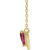 14K Yellow Natural Pink Tourmaline & .06 CTW Natural Diamond 16" Necklace