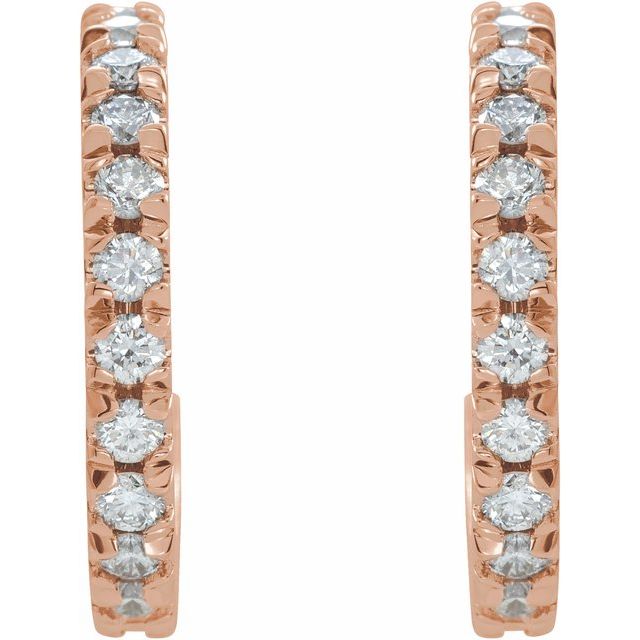 14K Rose 5/8 CTW Lab-Grown Diamond French-Set 15 mm Huggie Hoop Earrings