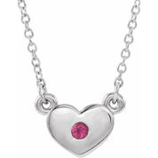 Sterling Silver Natural Pink Tourmaline Heart 16" Necklace