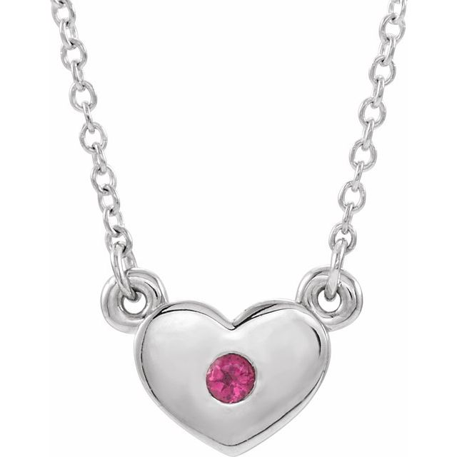 Sterling Silver Natural Pink Tourmaline Heart 16" Necklace