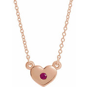 14K Rose Natural Ruby Heart 16" Necklace