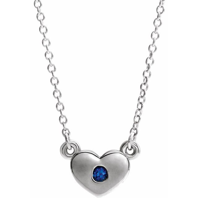 Sterling Silver Lab-Grown Blue Sapphire Heart 16" Necklace