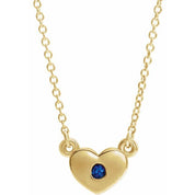 14K Yellow Lab-Grown Blue Sapphire Heart 16" Necklace