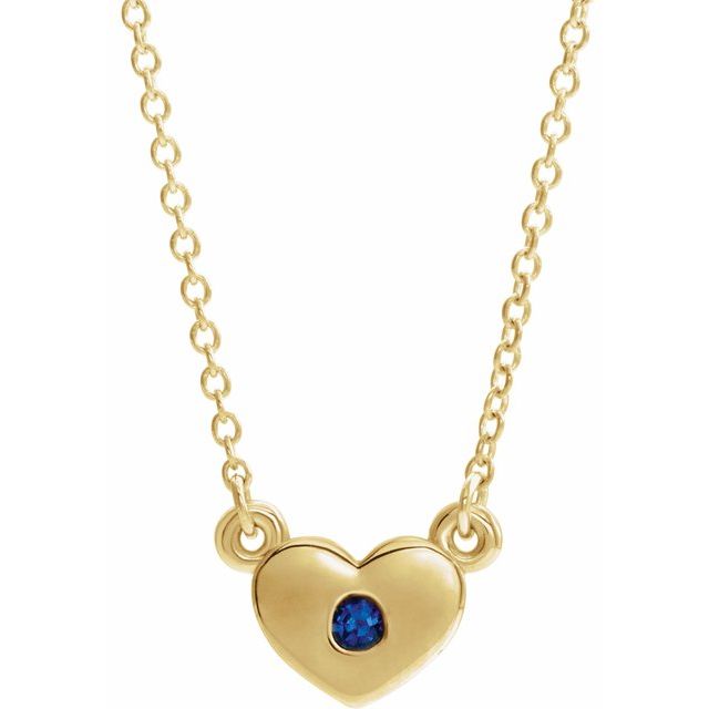 14K Yellow Lab-Grown Blue Sapphire Heart 16" Necklace