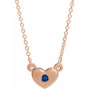 14K Rose Lab-Grown Blue Sapphire Heart 16" Necklace