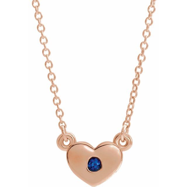14K Rose Lab-Grown Blue Sapphire Heart 16" Necklace