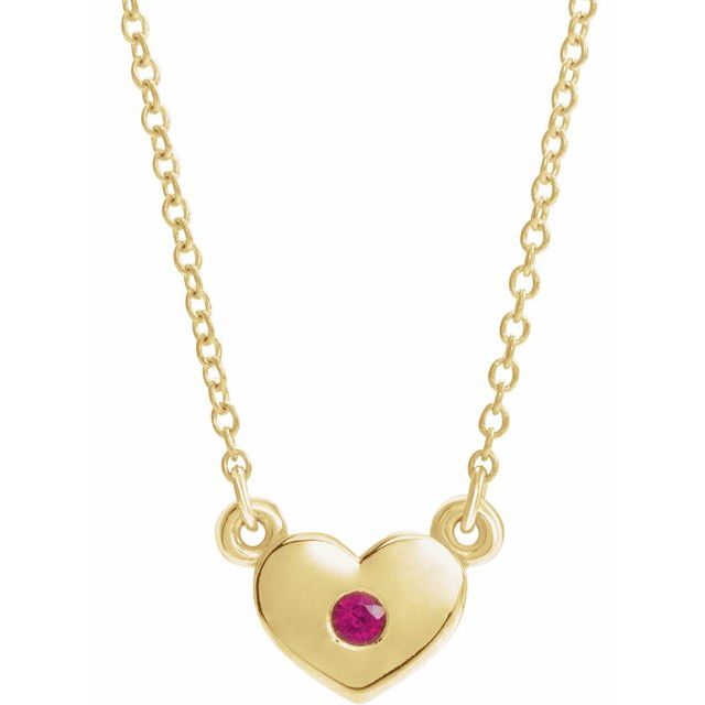 14K Yellow Natural Ruby Heart 16" Necklace