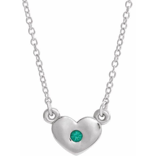 Sterling Silver Lab-Grown Emerald Heart 16" Necklace