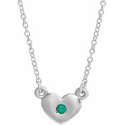 14K White Lab-Grown Emerald Heart 16" Necklace