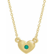 14K Yellow Lab-Grown Emerald Heart 16" Necklace