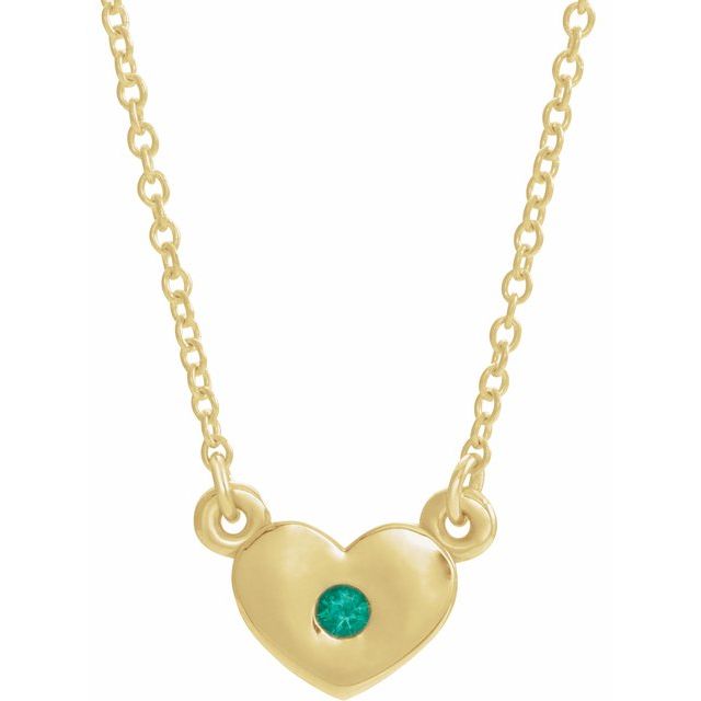 14K Yellow Lab-Grown Emerald Heart 16" Necklace