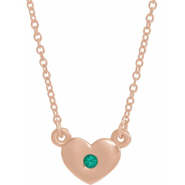 14K Rose Lab-Grown Emerald Heart 16" Necklace