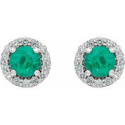 Platinum 4.5 mm Lab-Grown Emerald & 1/4 CTW Natural Diamond Earrings