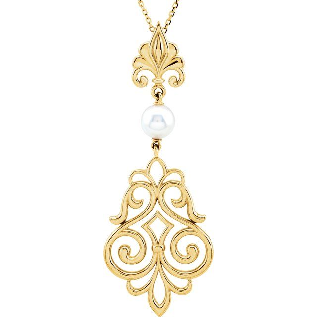 14K White Cultured White Akoya Pearl Pendant