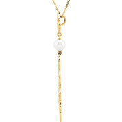 14K Yellow Cultured Akoya Pearl Fleur-de-lis Scroll 18" Necklace