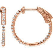 14K Rose 1/2 CTW Natural Diamond Inside-Outside 19 mm Hinged Hoop Earrings