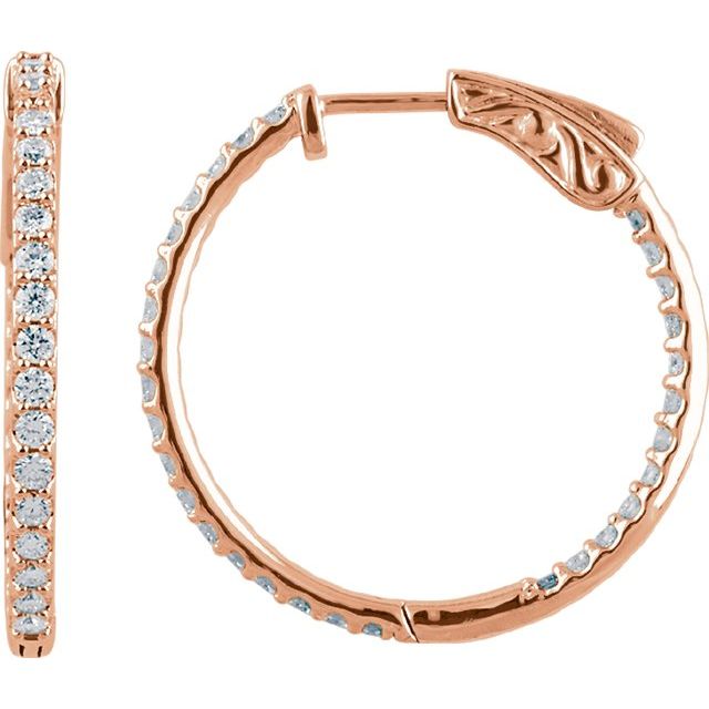 14K Rose 1 CTW Natural Diamond Inside-Outside 26.5 mm Hinged Hoop Earrings