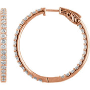 14K Rose 3 CTW Natural Diamond Inside-Outside 34.5 mm Hinged Hoop Earrings