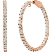14K Rose 5 CTW Natural Diamond Inside-Outside 41.5 mm Hinged Hoop Earrings