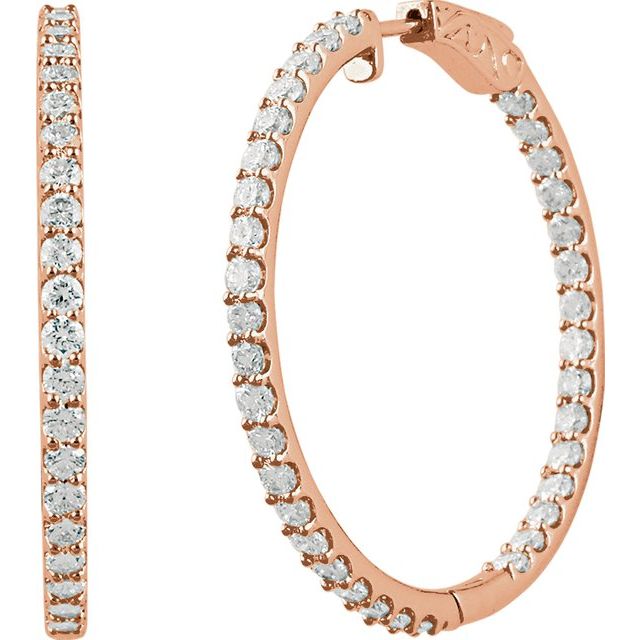 14K Rose 5 CTW Natural Diamond Inside-Outside 41.5 mm Hinged Hoop Earrings