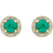 14K Yellow 4.5 mm Lab-Grown Emerald & 1/4 CTW Natural Diamond Earrings