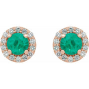 14K Rose 4.5 mm Lab-Grown Emerald & 1/4 CTW Natural Diamond Earrings