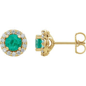 14K Yellow 4.5 mm Lab-Grown Emerald & 1/4 CTW Natural Diamond Earrings