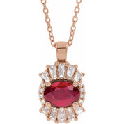 14K Rose Natural Ruby & 1/3 CTW Natural Diamond 16-18" Necklace