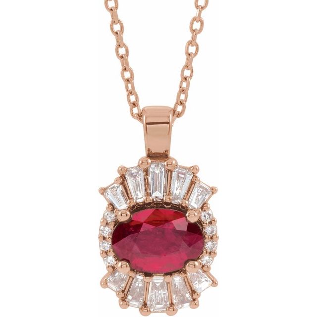 14K Rose Natural Ruby & 1/3 CTW Natural Diamond 16-18" Necklace