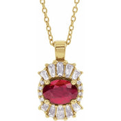 14K Yellow Natural Ruby & 1/3 CTW Natural Diamond 16-18" Necklace