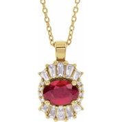 14K Yellow Natural Ruby & 1/3 CTW Natural Diamond 16-18" Necklace