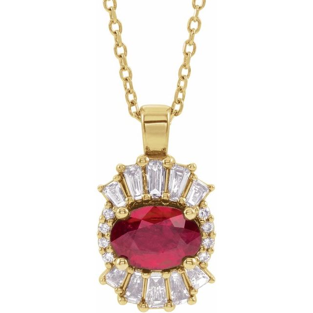 14K Yellow Natural Ruby & 1/3 CTW Natural Diamond 16-18" Necklace