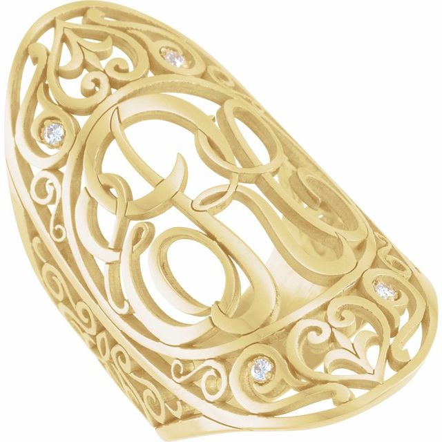 10K Yellow .04 CTW Natural Diamond 3-Initials Script Monogram Ring