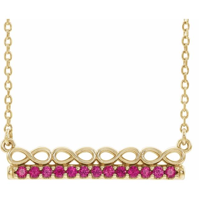 14K Yellow Natural Ruby Infinity-Inspired Bar 16" Necklace